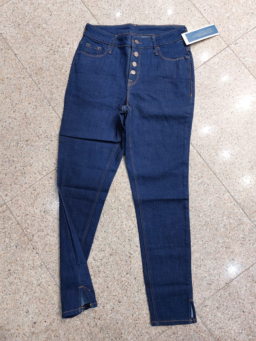 -Dark blue ankle open slit jeans – Cut Range