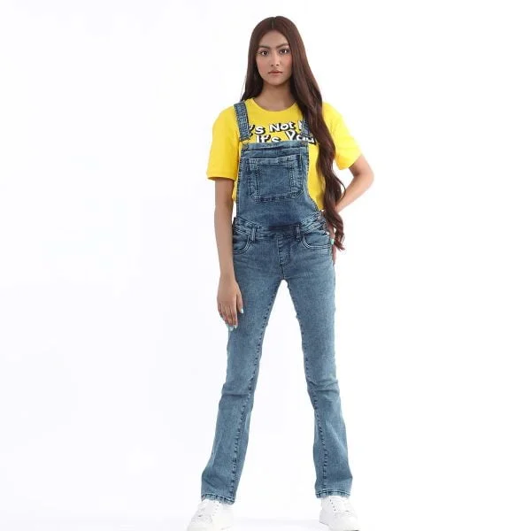 - - Blue wash flared Dungaree
