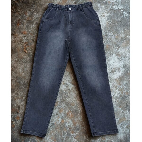 Gray elastic waist slouchy jeans