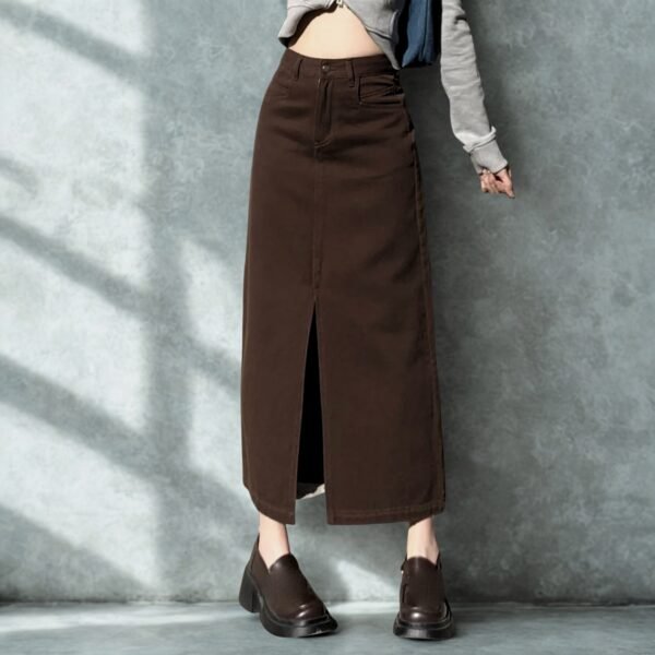 Brown Denim midi skirt