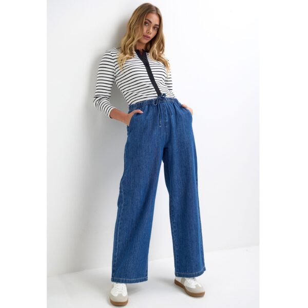 Denim365 dark blue elastic waist wide leg jeans